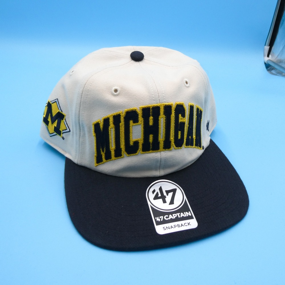 '47 Brand Hat Mens One Size‎ 47 Captain Michigan Wolverines Cream Navy Snapback